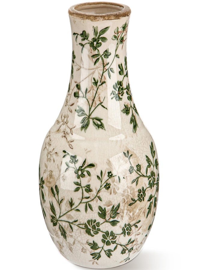 LemonRoad Vintage Ceramic Flower Vase 5.7 Inch Chinoiserie Ice Cracked Glaze Porcelain Vase Rustic Ceramic Large Centerpieces for Home Table Living Room Bookshelf Office(Floral Style) - Image 1